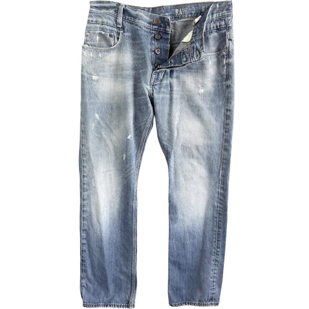 G-Star Light Blue Distressed Button-Fly Jeans